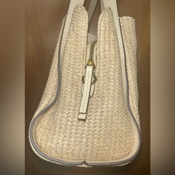 American Leather Co. Triple Entry Leather Auburn Crossbody- Cream Raffia - Picture 4 of 15